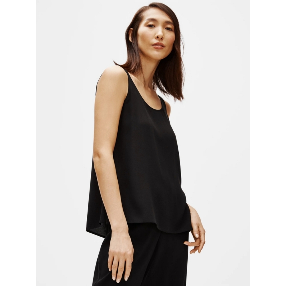 Eileen Fisher Silk System Georgette Crepe Tank in Black Size XL Minimalist